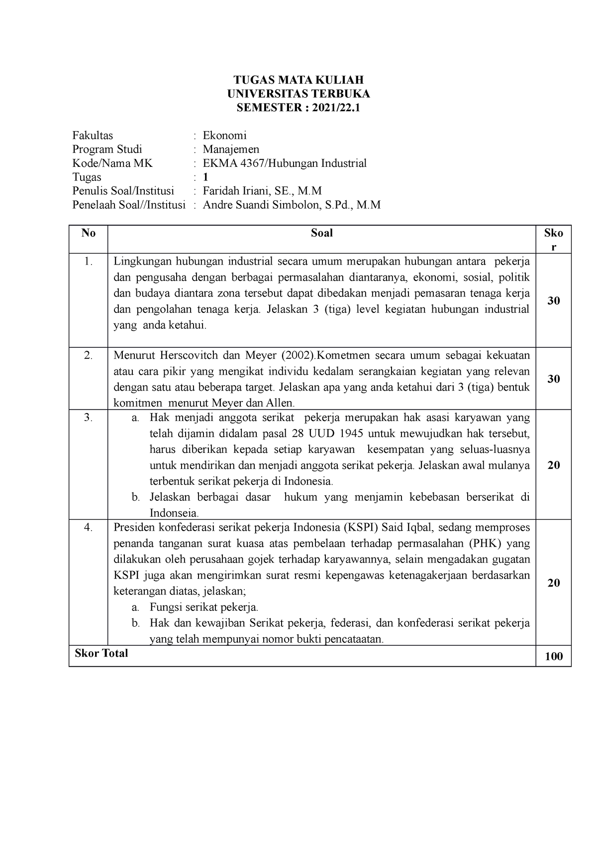 Tugas 1 - TUGAS MATA KULIAH UNIVERSITAS TERBUKA SEMESTER : 2021/22 ...