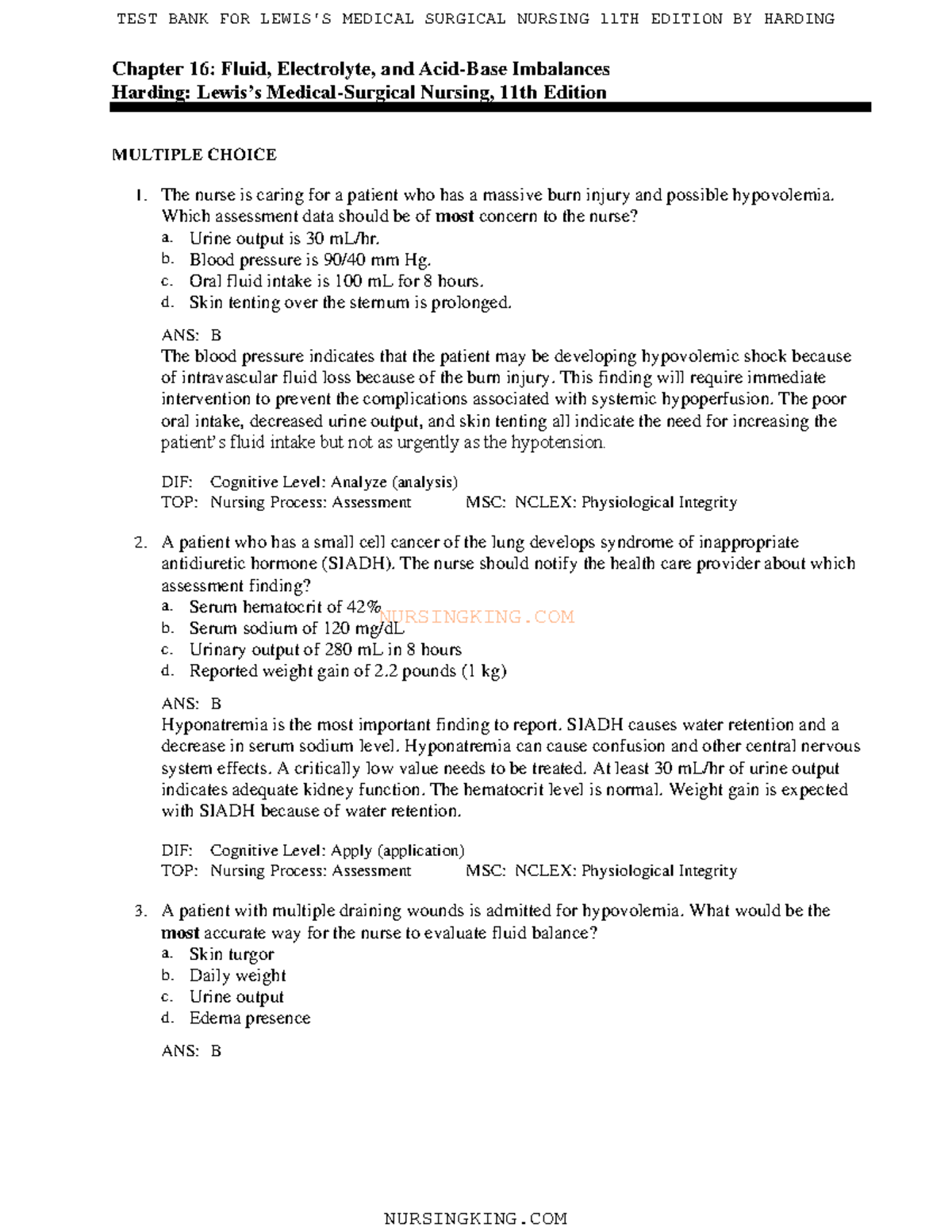 16 - Lewis - NURSINGKING Chapter 16: Fluid, Electrolyte, And Acid-Base ...