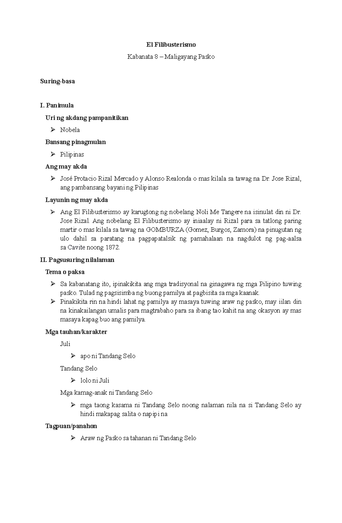 Suring basa El Filibusterismo Kabanata 8 Maligayang Pasko Suring
