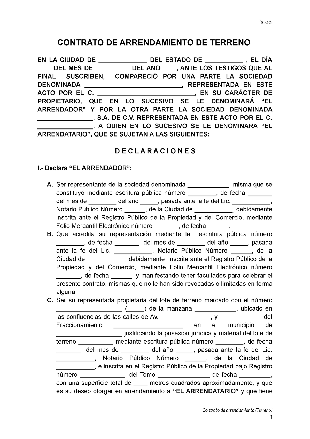 E Contrato De Arrendamiento Terreno Contrato De Arrendamiento De Terreno En La Ciudad De 8566