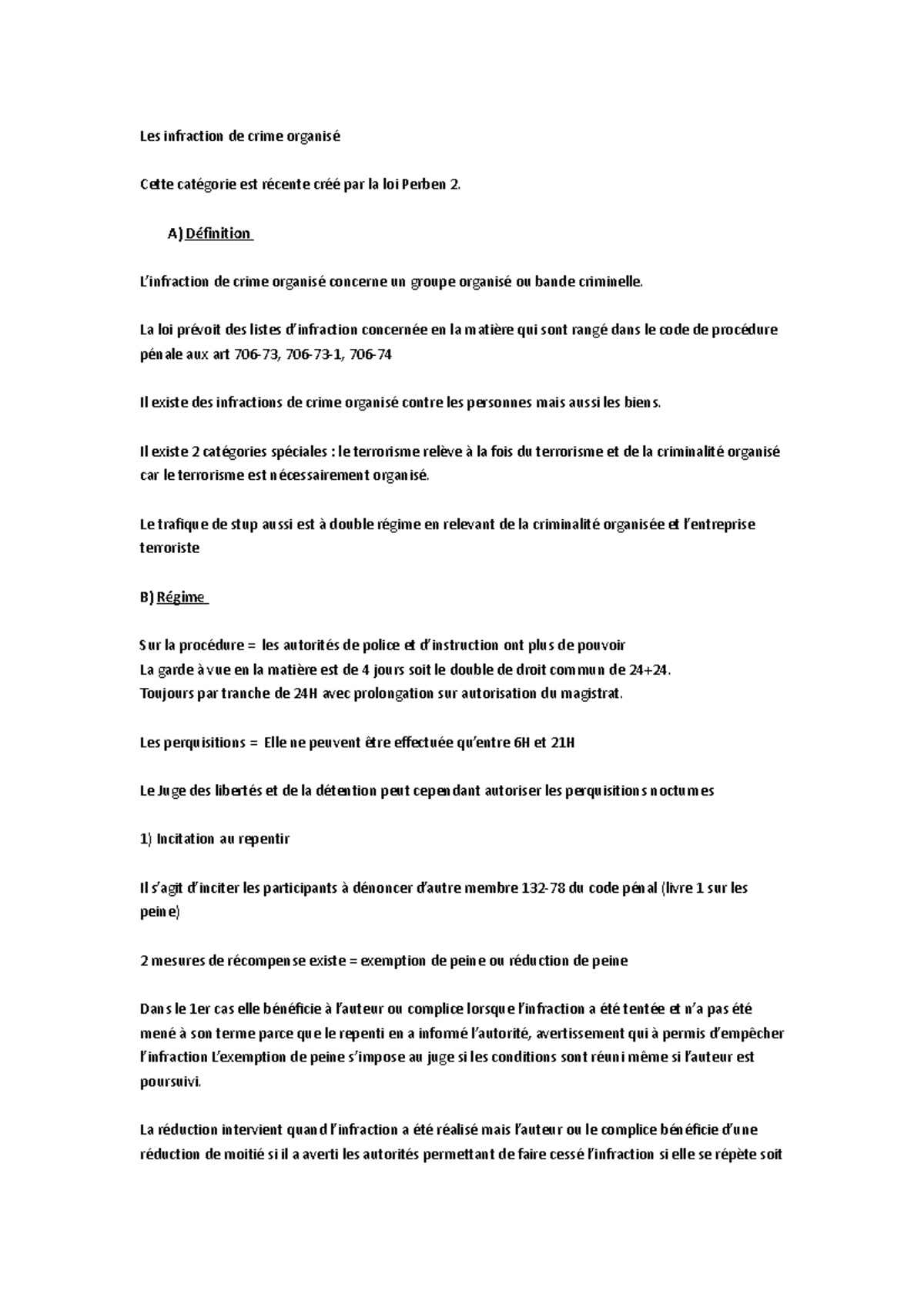 Les infractions de crime organisé droit pénal fiche - Les infraction de ...