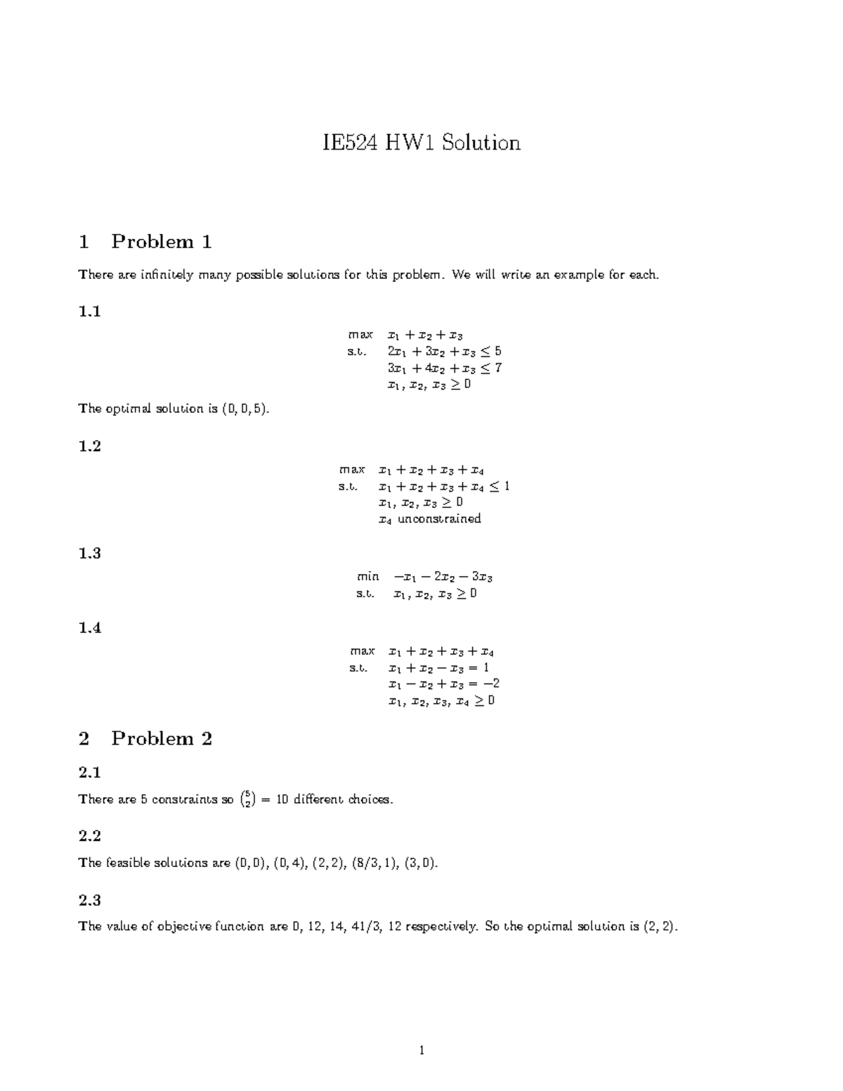 HW1 Solution - HW1 - IE524 HW1 Solution 1 Problem 1 There Are ...