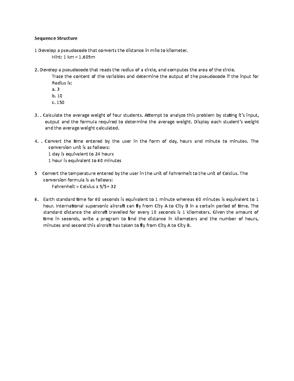 chapter 1 exercise problem analysis - Sequence Structure 1 Develop a ...