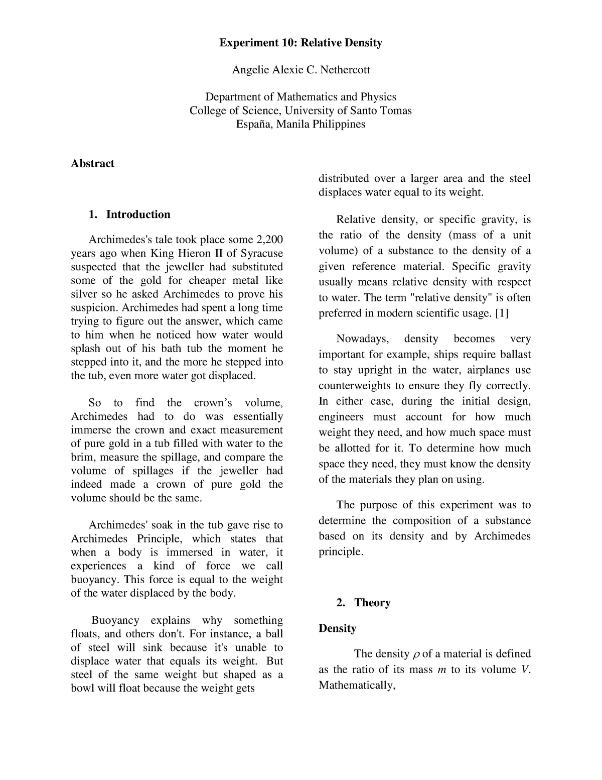 231100488 Relative Density Laboratory Report (Foundation of Physics ...