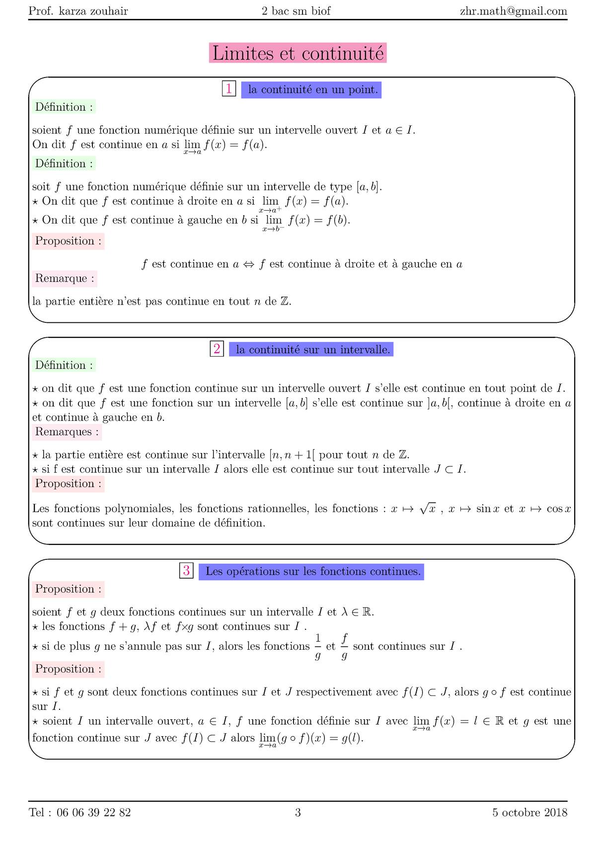 Resume Limites Et Continuite 2bac Biof Sciences Mathematiques 1 ...