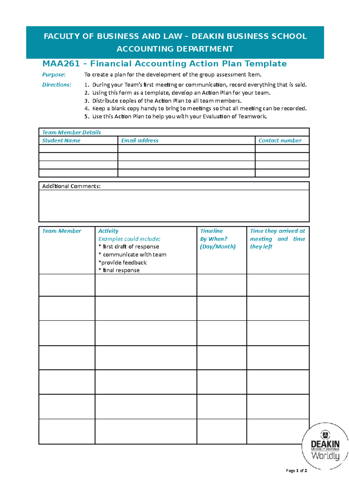 T1 2018 MAA261 Action Plan Template - MAA261 – Financial Accounting ...