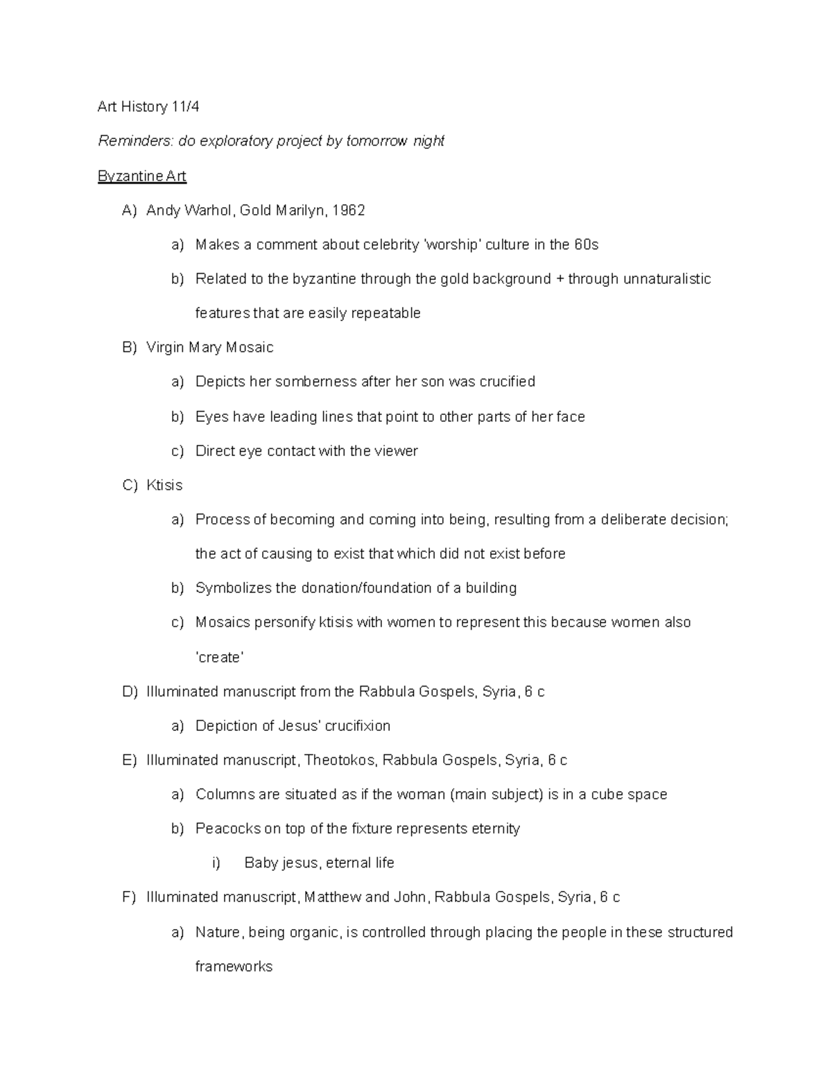 Art History Notes Art History 11/ Reminders do exploratory project