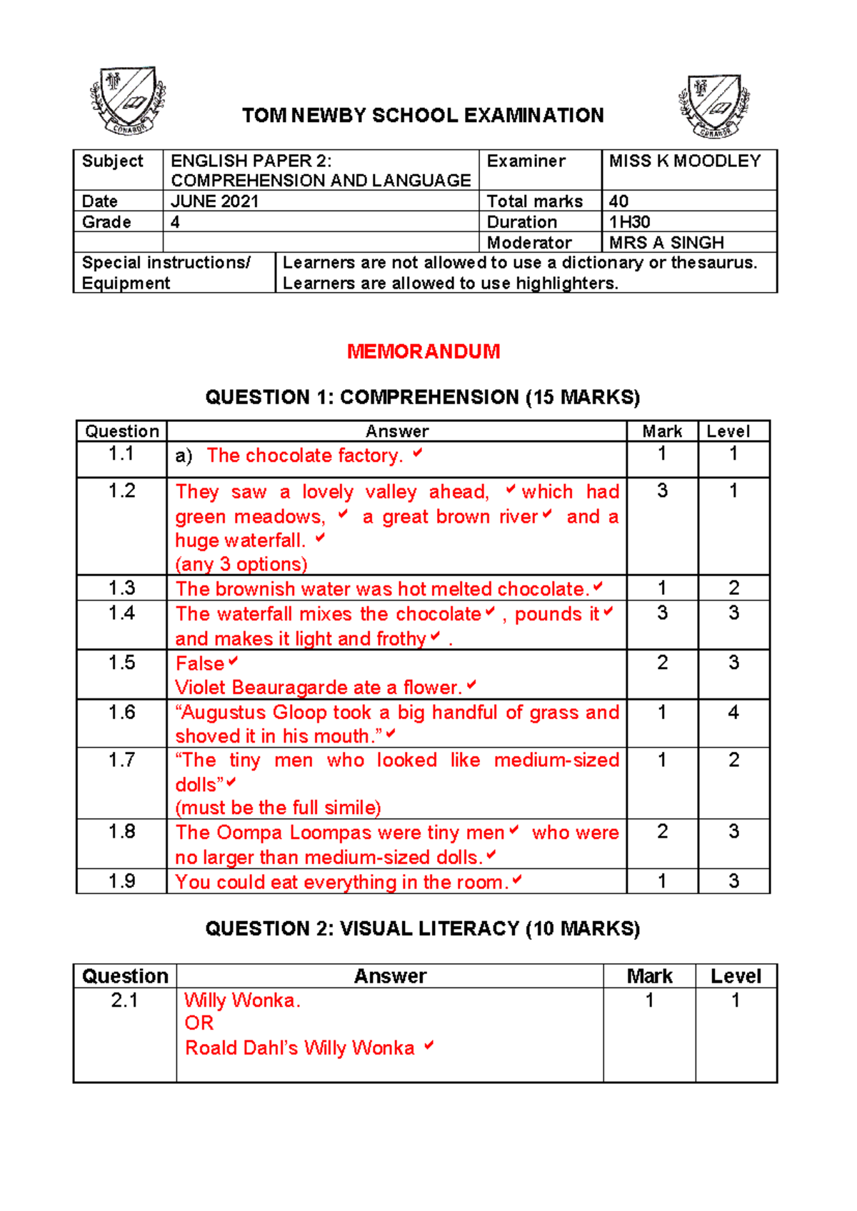 Grade 4 English Memo June 2021 KM AS GM JP - TOM NEWBY SCHOOL ...