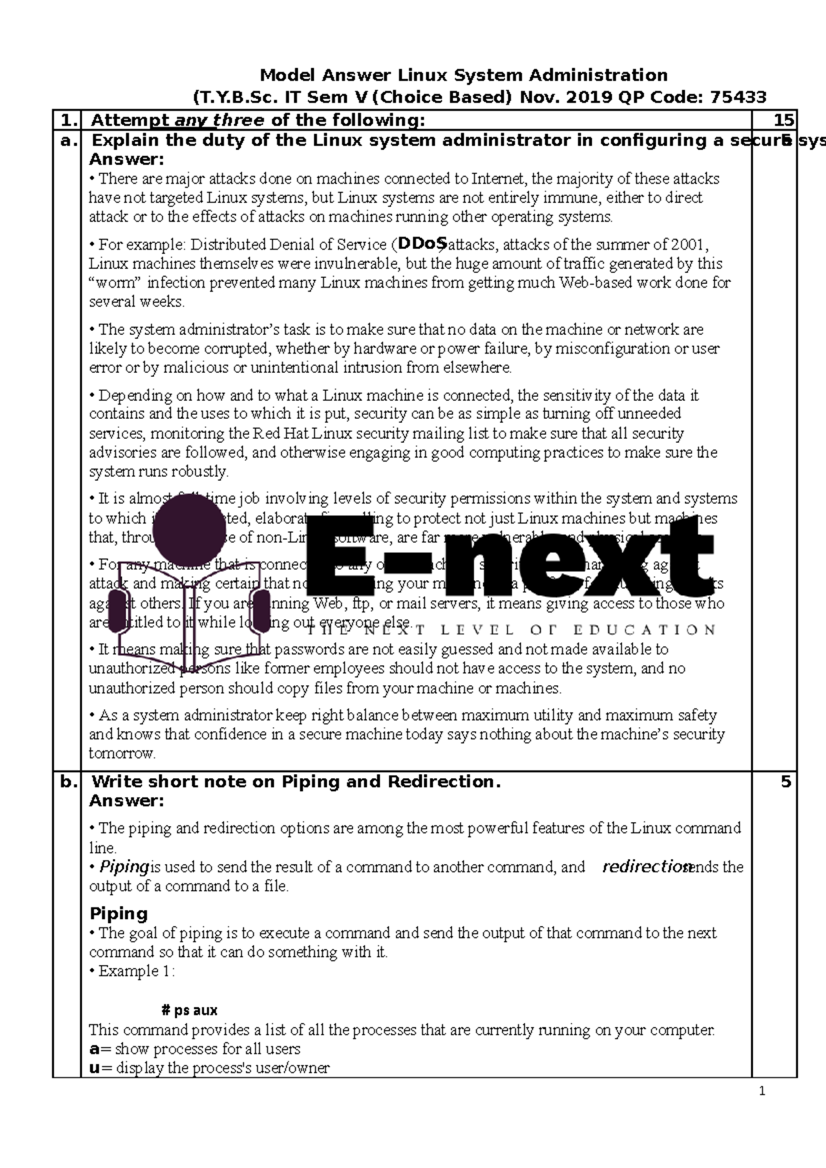 LSA NOV-19 (Sol) (E-next - Model Answer Linux System Administration (T ...