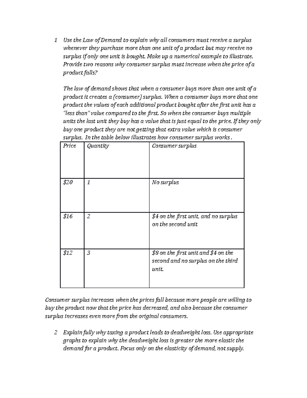 Microeconomics assignment answers image