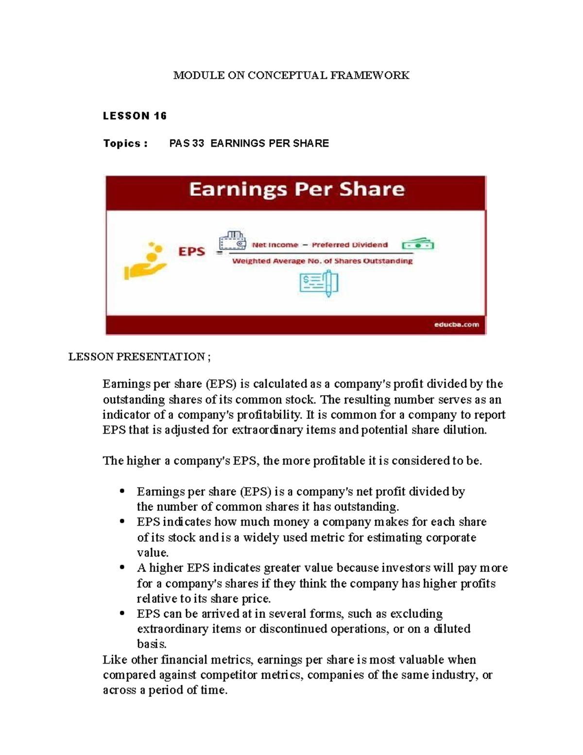 CFAS0045842 - Earnings per share (EPS) is calculated as a company's ...