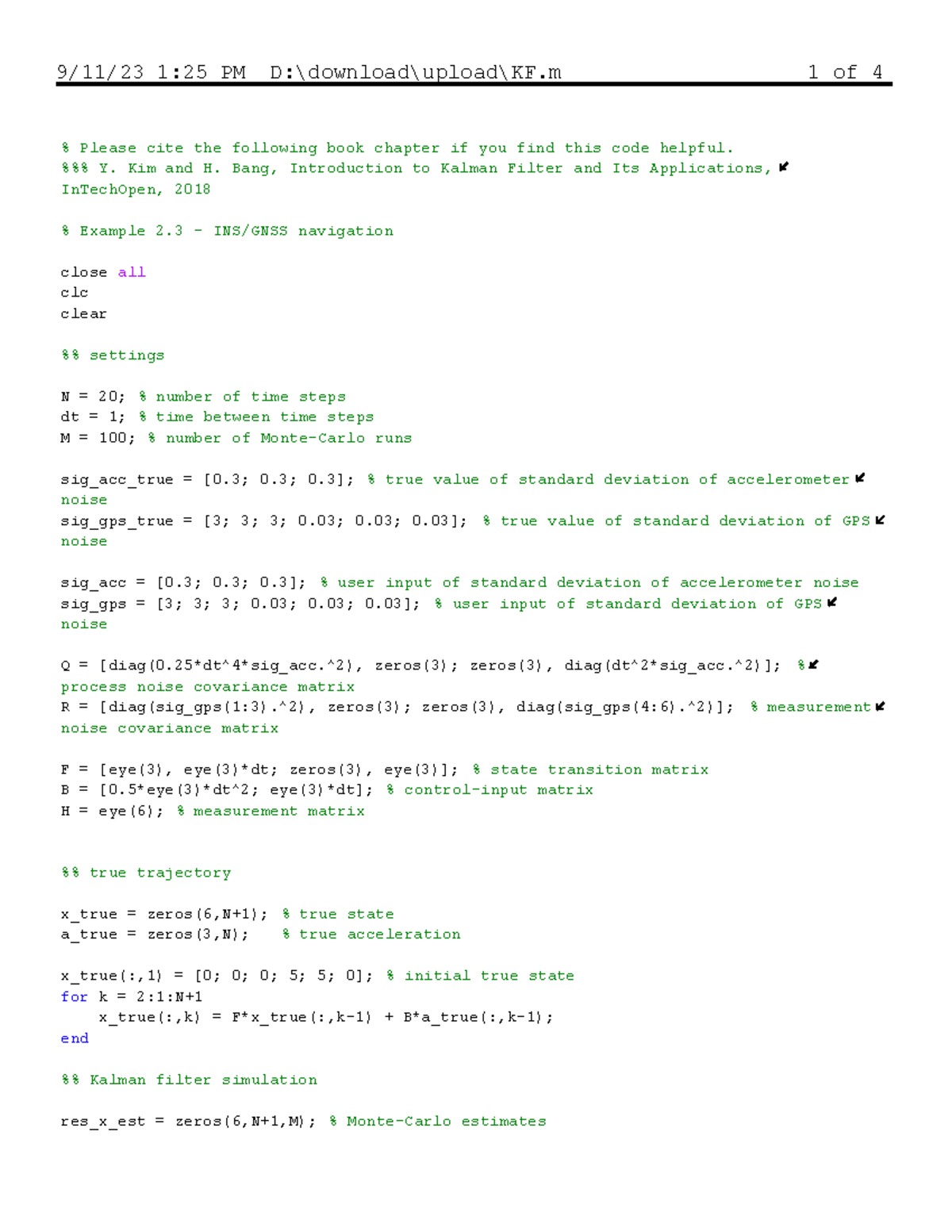 Kalman filter matlab Please cite the following book chapter if you