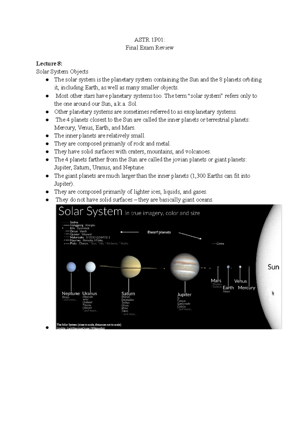 ASTR 1P01 Final Exam Review ASTR 1P01 Final Exam Review Lecture 8