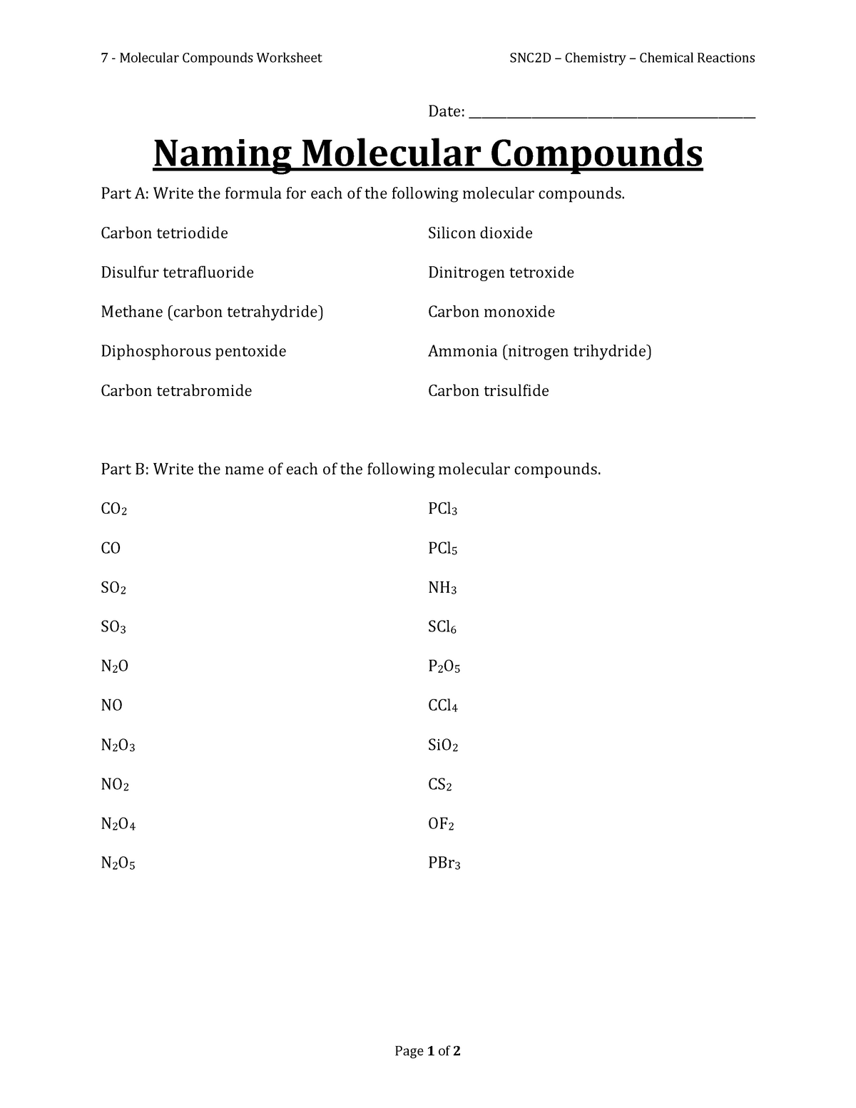 22 - Molecular Compounds Worksheet - Grade 22 - Science - StuDocu Throughout Naming Molecular Compounds Worksheet