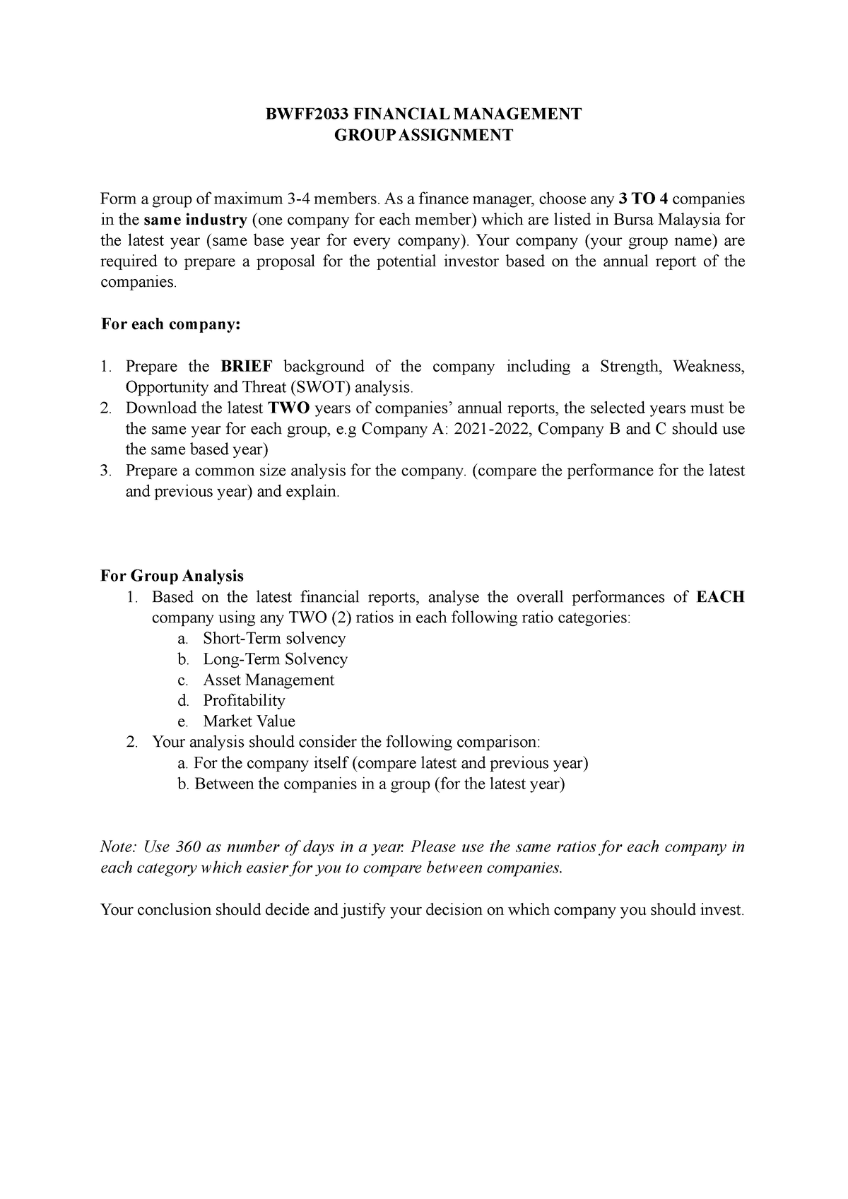 A222 Assignment - BWFF2033 FINANCIAL MANAGEMENT GROUP ASSIGNMENT Form A ...