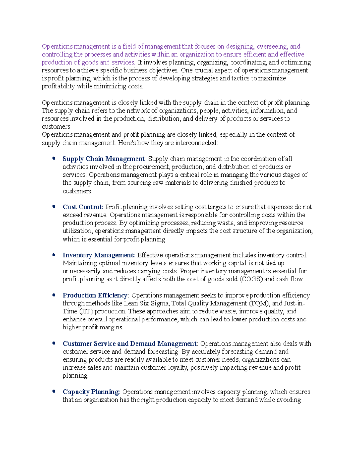 Operations management is a field of management that focuses on ...