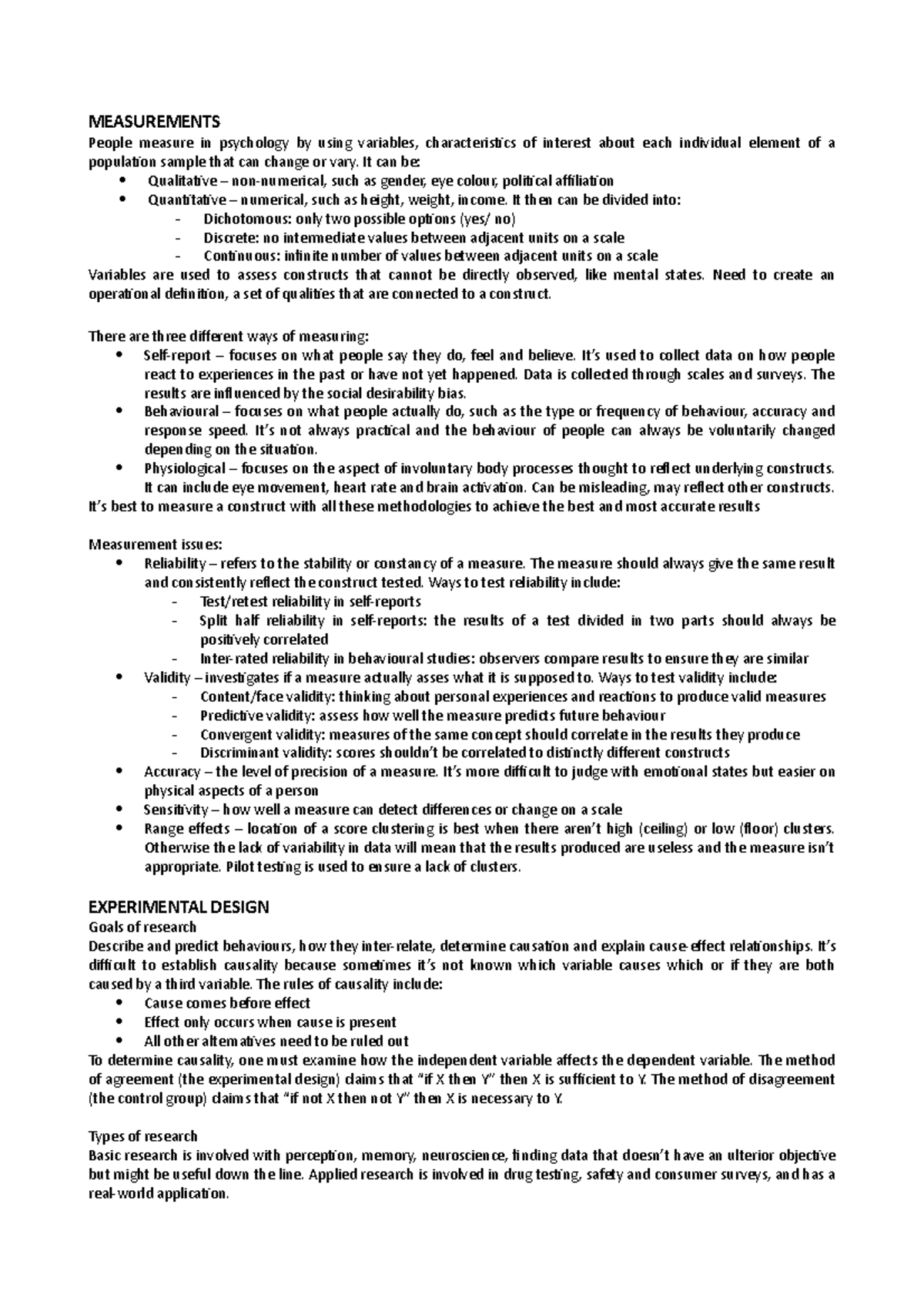 Notes for PSYC2203 - MEASUREMENTS People measure in psychology by using ...