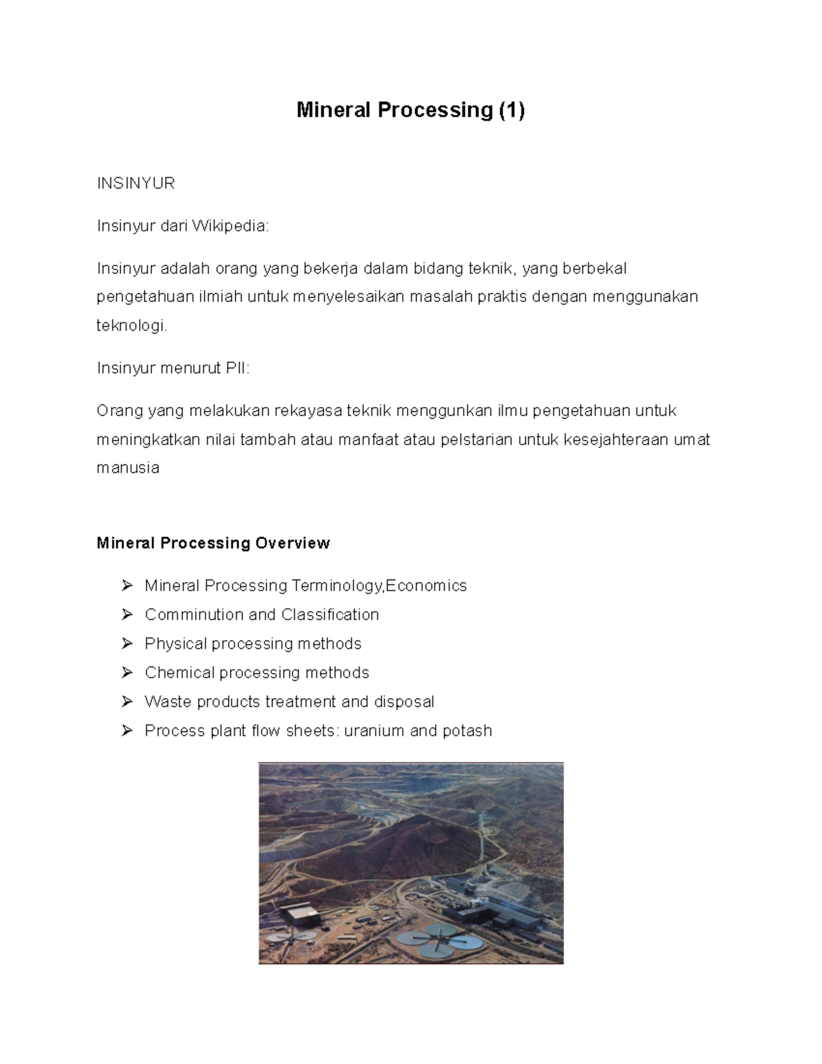 Mineral Processing (1) - Mineral Processing (1) INSINYUR Insinyur Dari ...