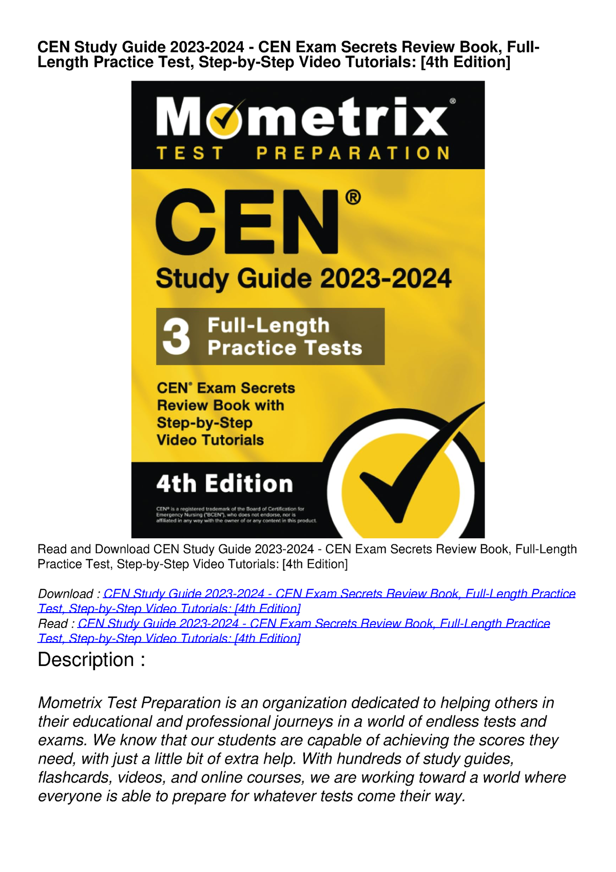 DOWNLOAD/PDF CEN Study Guide 20232024 CEN Exam Secrets Review Book