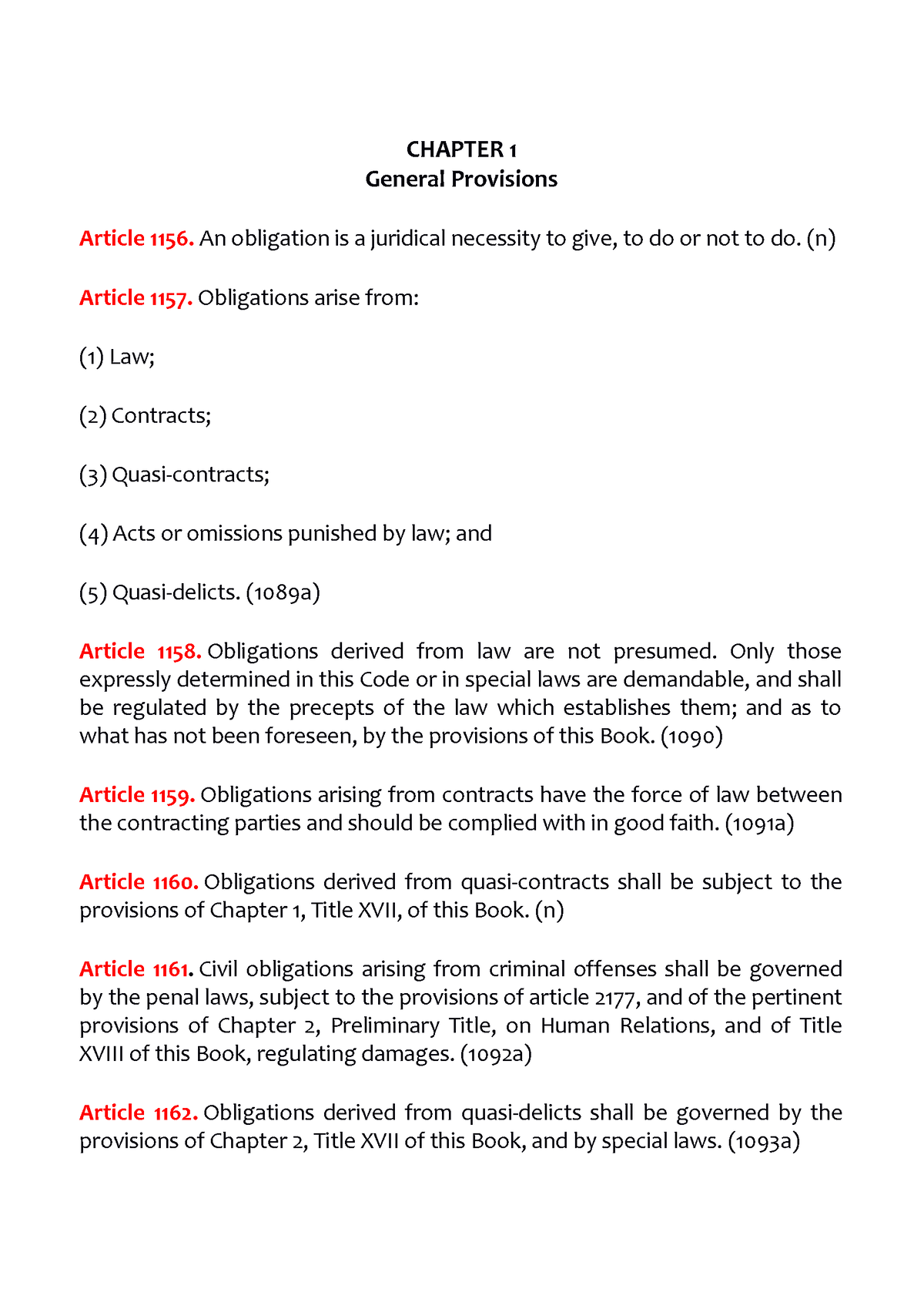 Articles Oblicon - Codal - CHAPTER 1 General Provisions Article 1156 ...