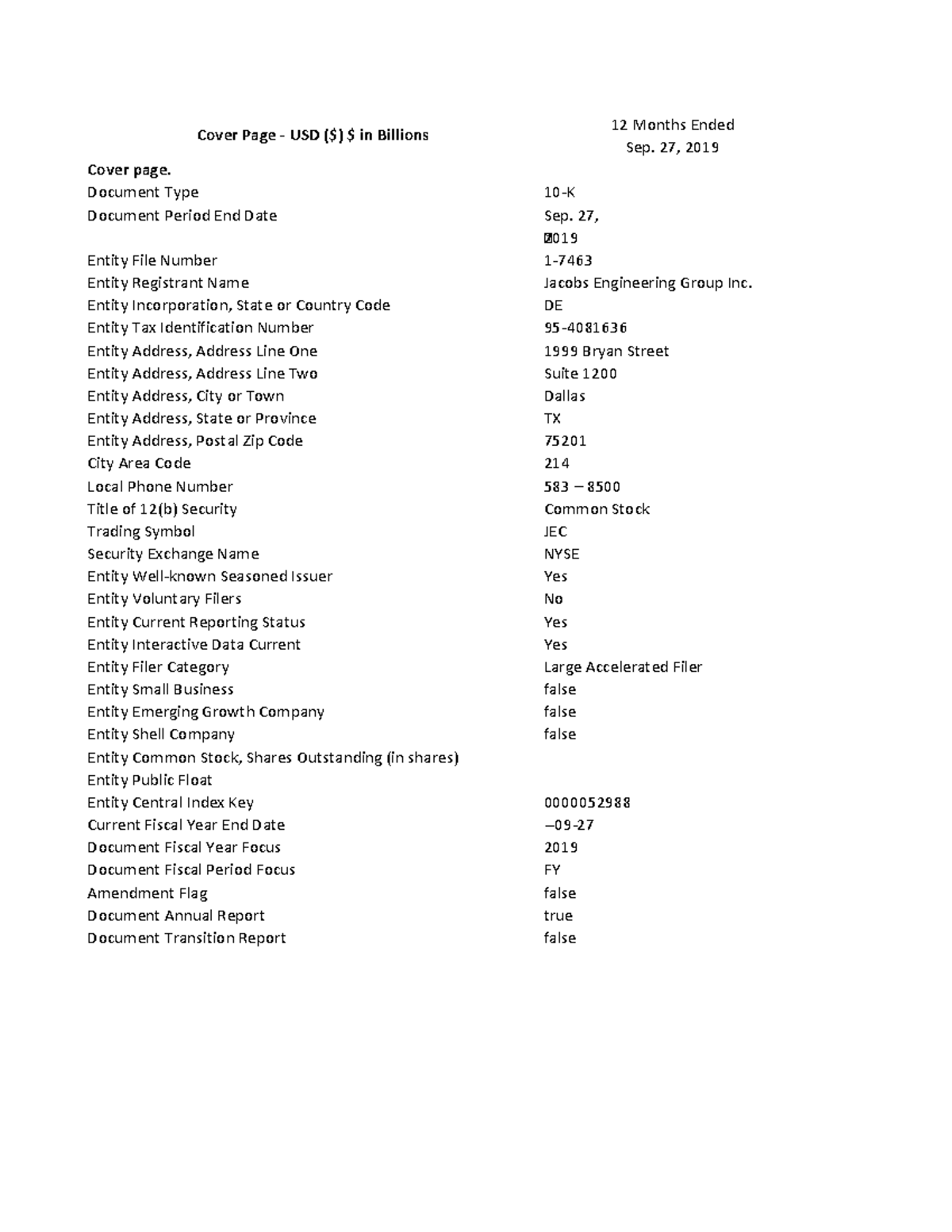 Jacobs Engineering Group J Financial Report Copy Warning TT
