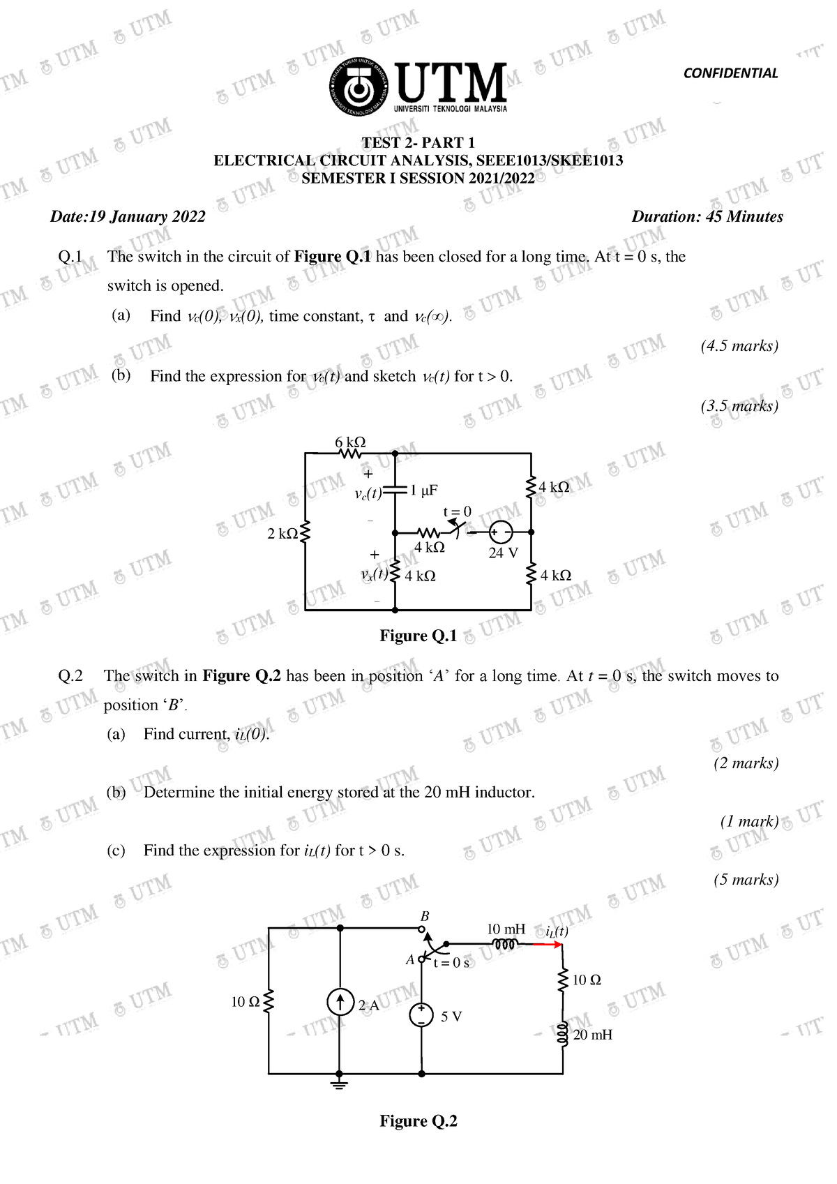 TEST 2 PART 1 SEEE1013 SEM1 2122 - TEST 2- PART 1 ELECTRICAL CIRCUIT ...