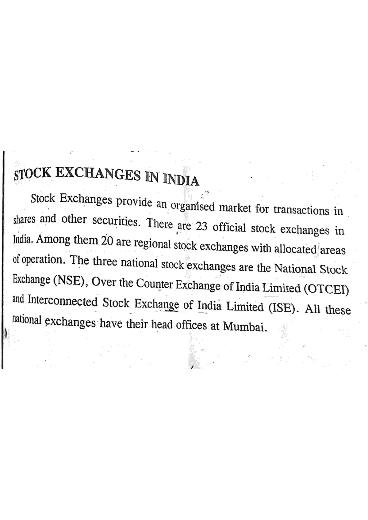 essay on stock exchange in india