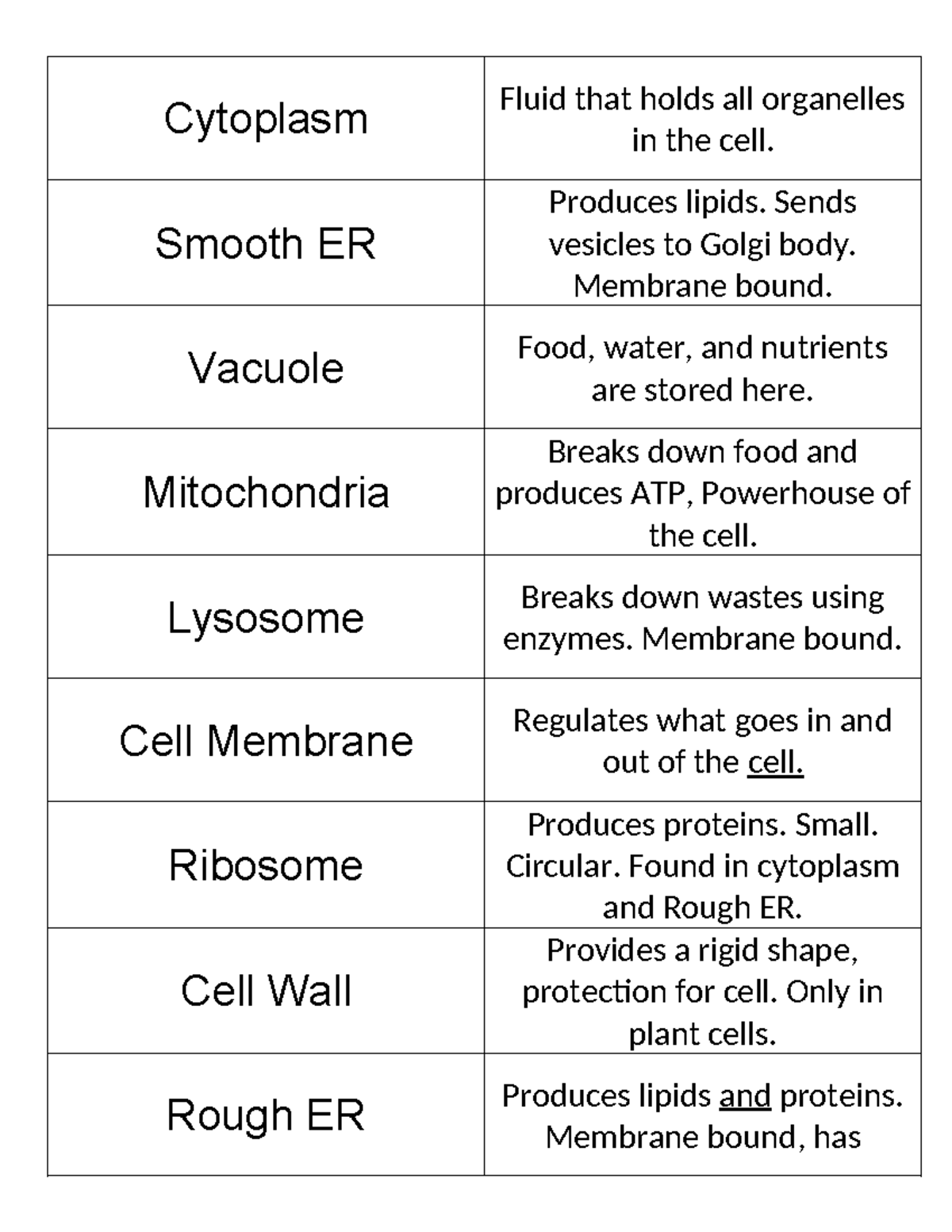 Biology Organelle Organizer Cards-1 - Cytoplasm Fluid that holds all ...