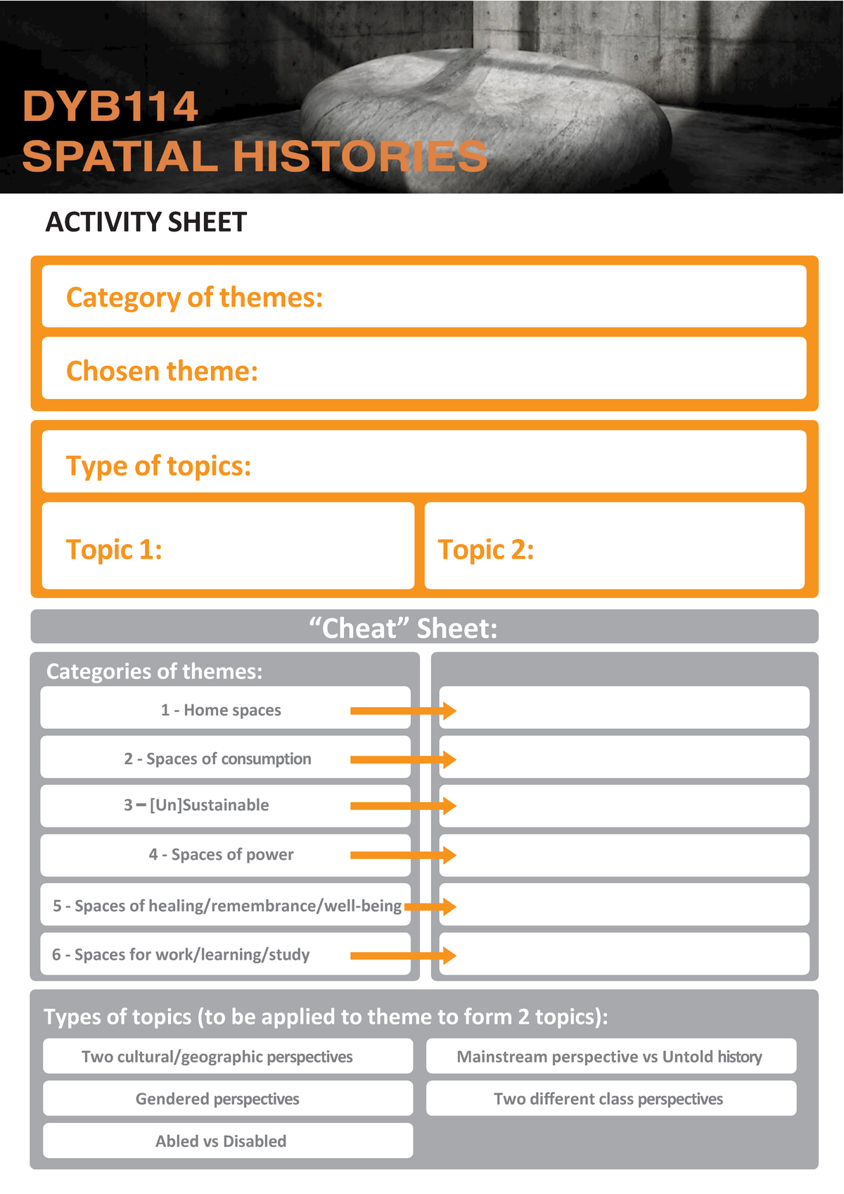 2023 W2 DYB114 Tutorial Essay activity sheet - Category of themes ...