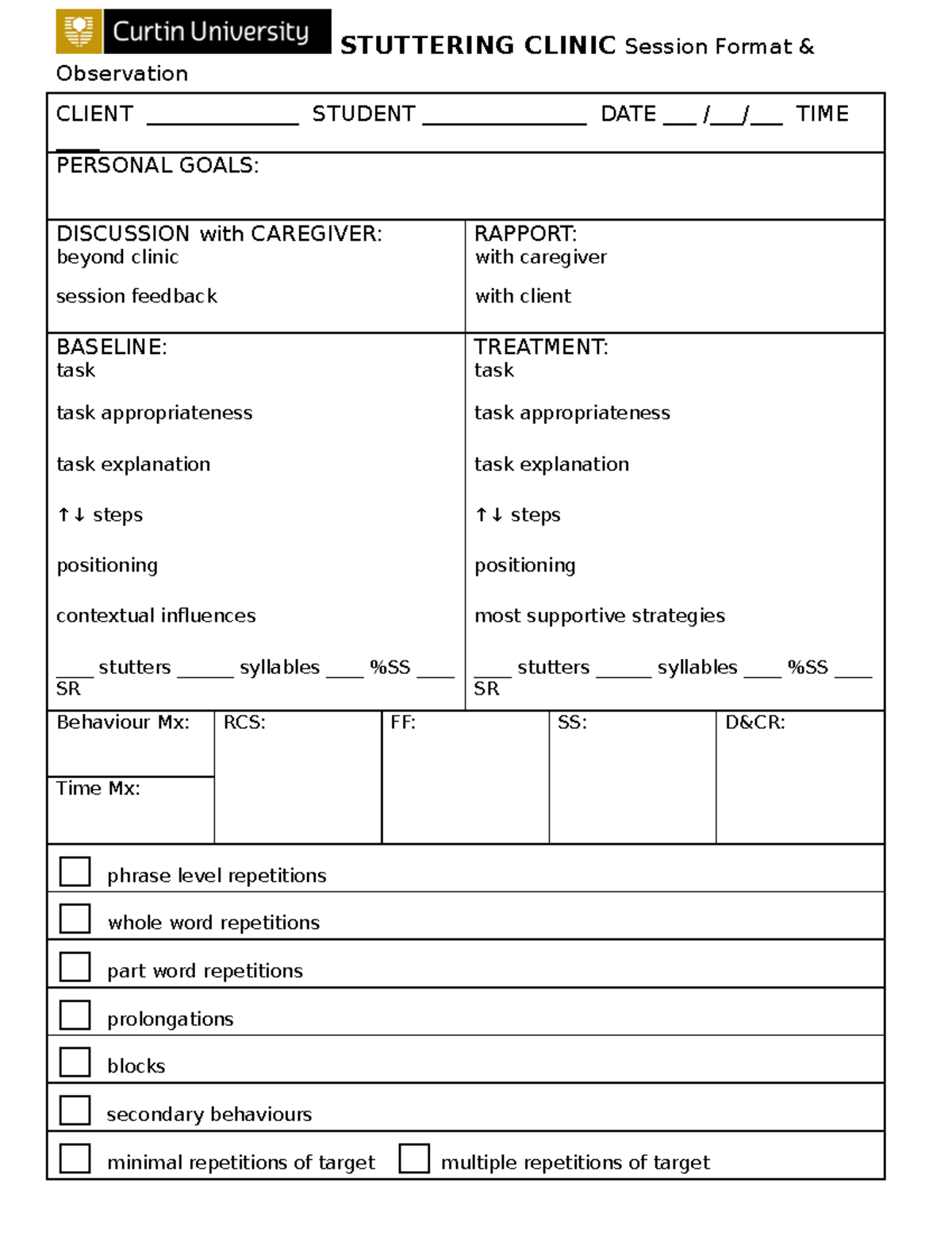 Session Format & Observation - STUTTERING CLINIC Session Format ...
