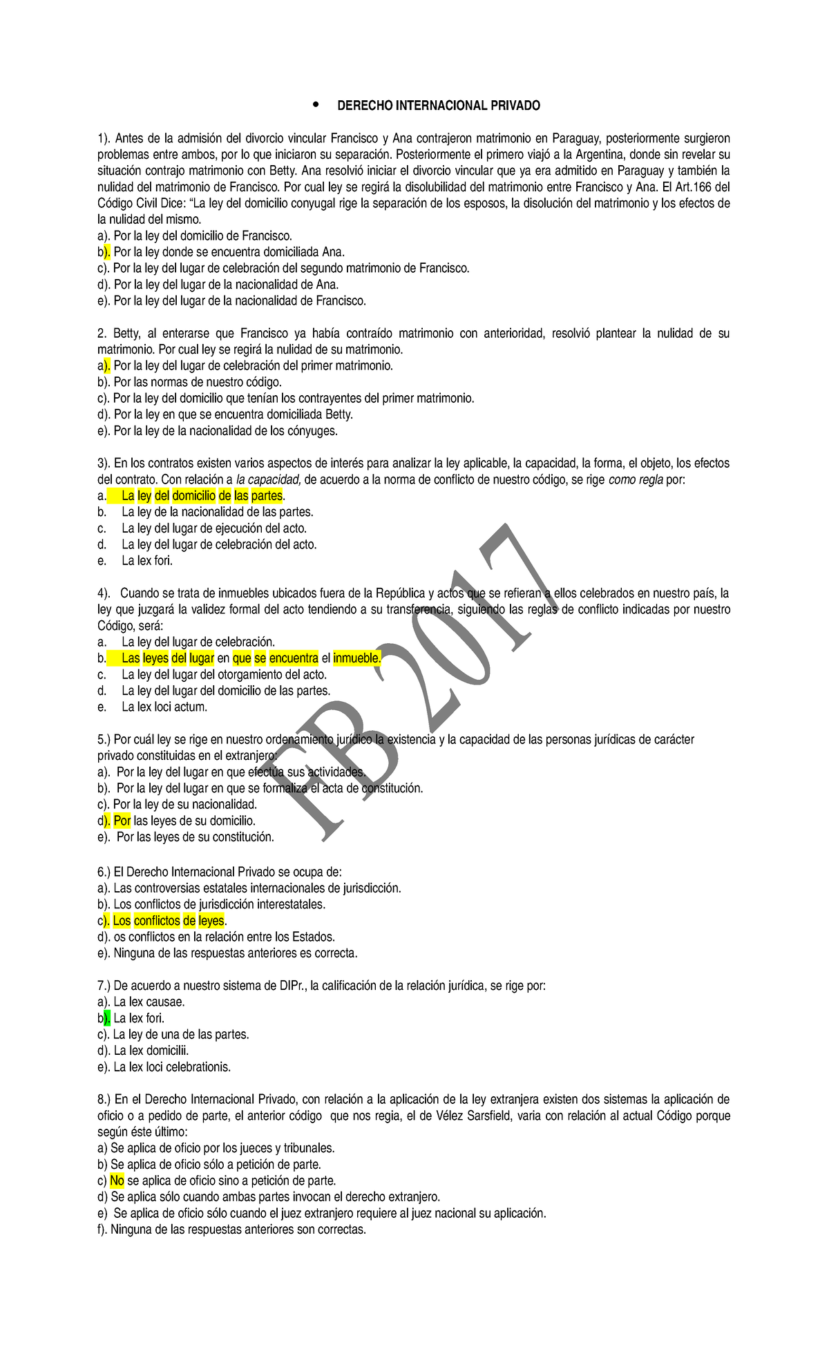 MODELO DE EXAMEN -  DERECHO INTERNACIONAL PRIVADO 1). Antes de la admisión  del divorcio vincular - Studocu