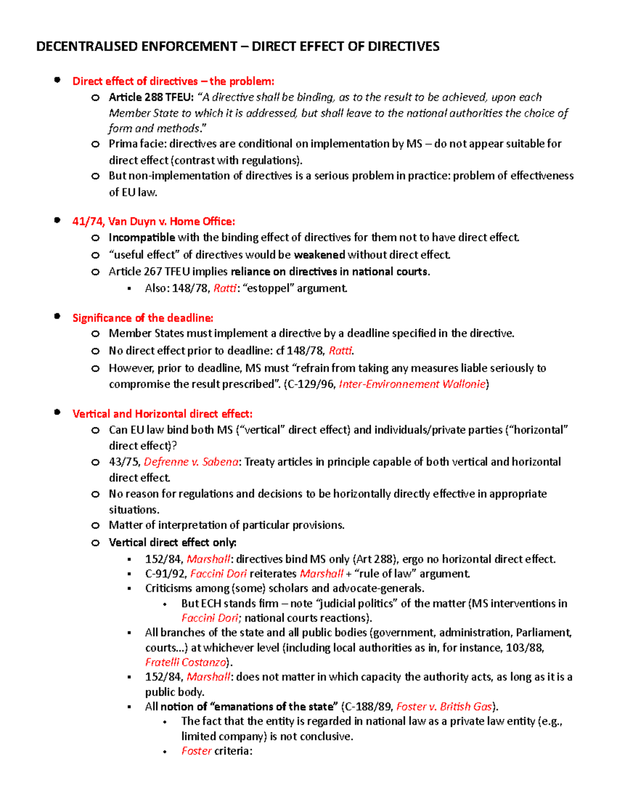 Decentralised Enforcement – Direct Effect OF Directives - DECENTRALISED ...