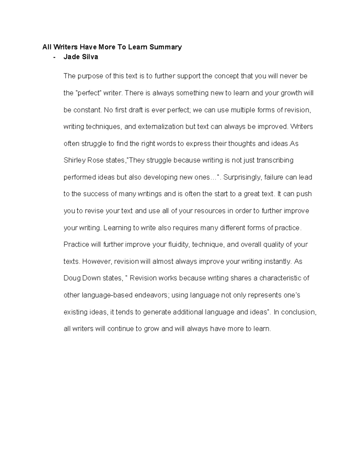 All Writers Have More To Learn Summary and Analysis - Studocu - All Writers Have More To Learn Shirley Rose