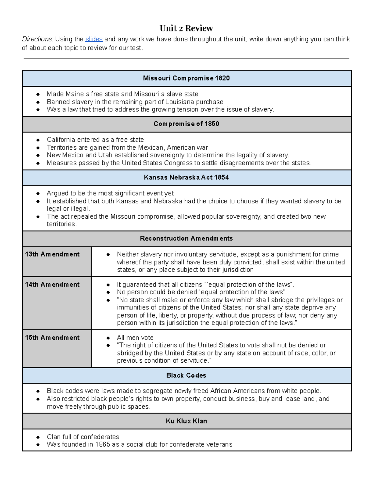 Unit 2 Review - This Was The Study Guide I Completed For The Use Of The ...