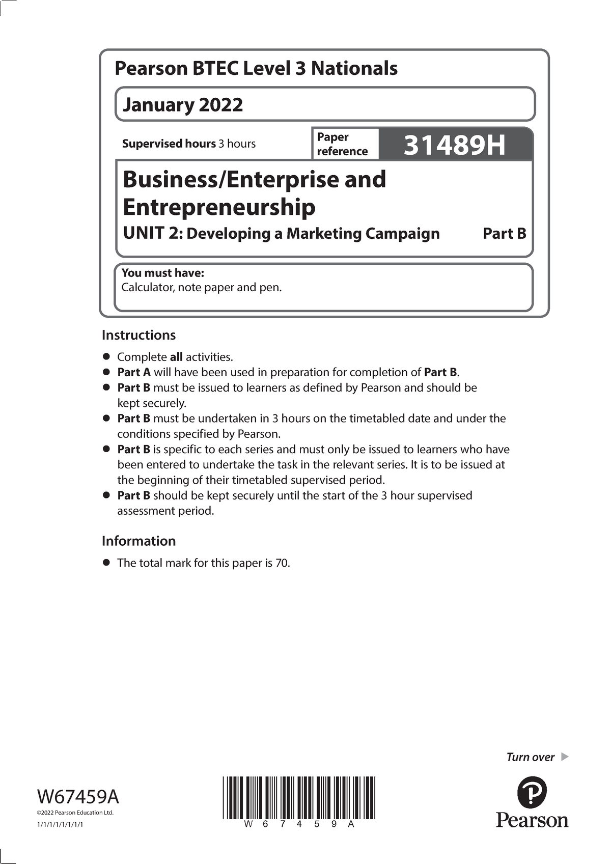 Question Paper - Unit 2 Part B January 2022 - Turn Over Pearson B TEC L ...