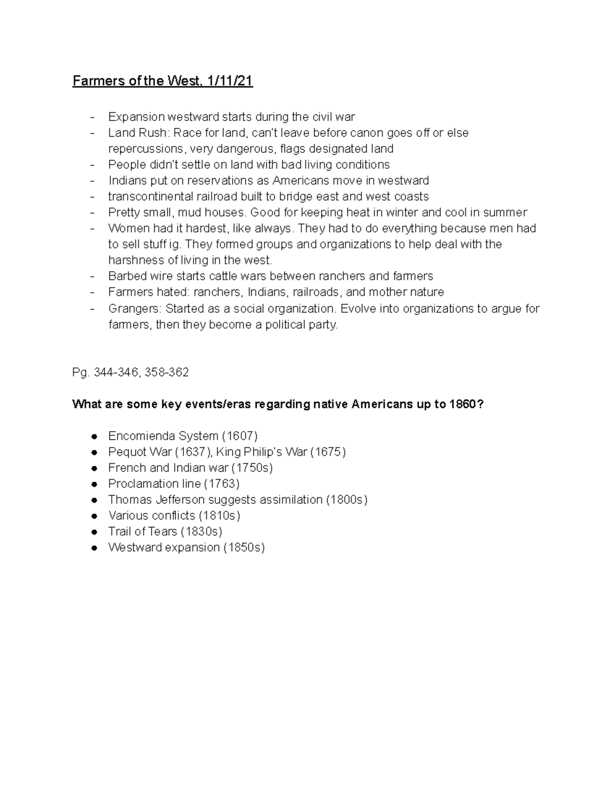 Apush HP6 Farmers of the West, 1/11/ Expansion westward starts during