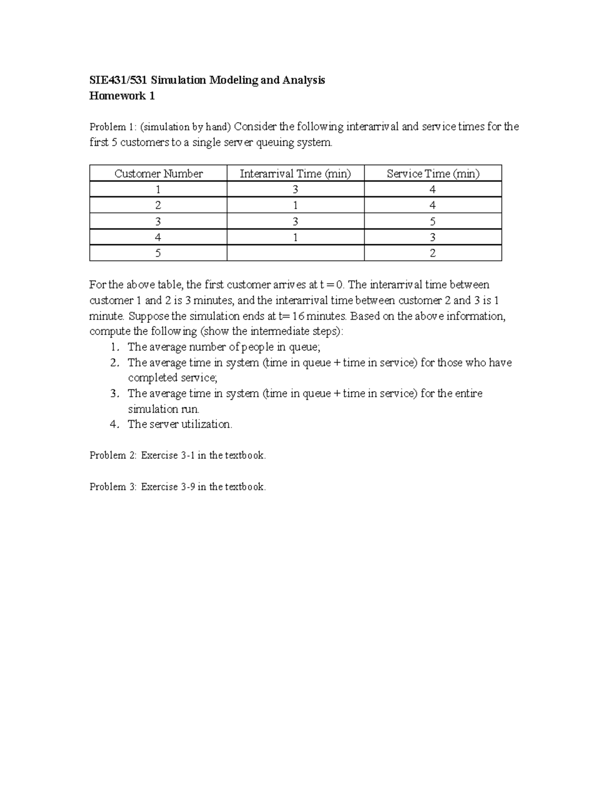 Homework 1 - aaaaa - SIE431/531 Simulation Modeling and Analysis ...