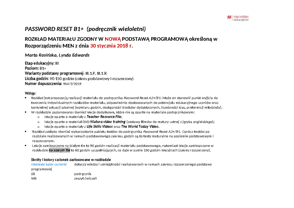 Sprawdzian Unit 1 Password Reset B1+