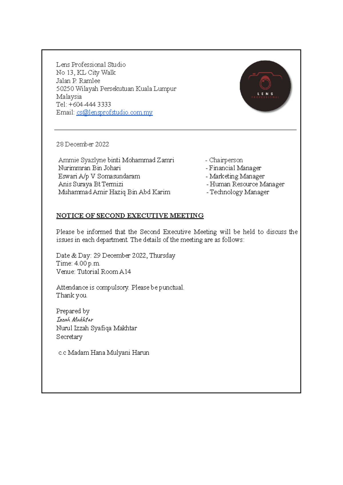 Notice of Meeting Lens Professional Studio - Lens Professional Studio ...