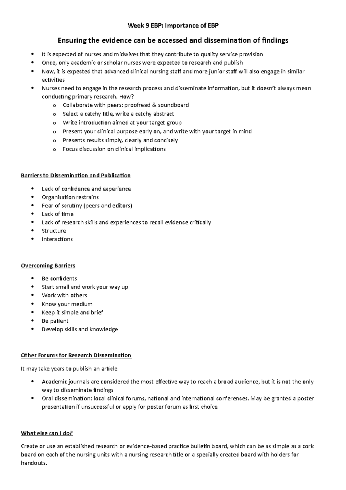 Week 9 EBP - Lecture notes 9 - Week 9 EBP: Importance of EBP Ensuring ...
