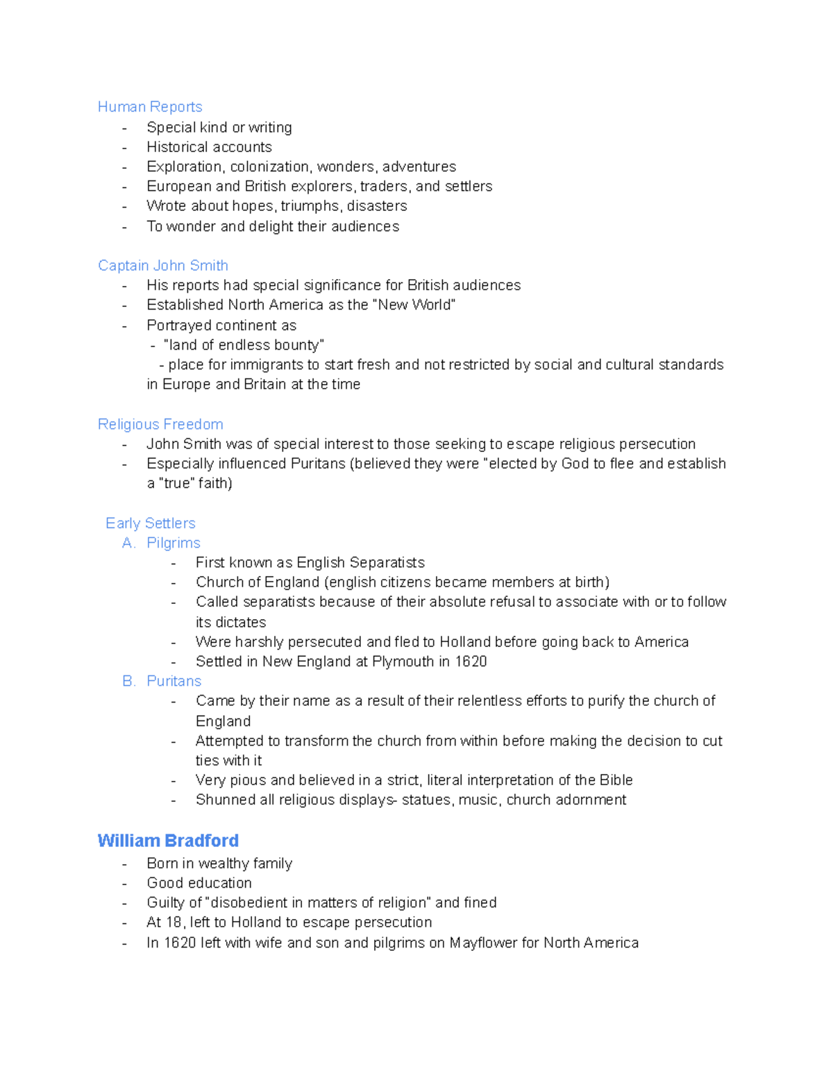 Roots of Amercan Literature Notes Human Reports Special kind or