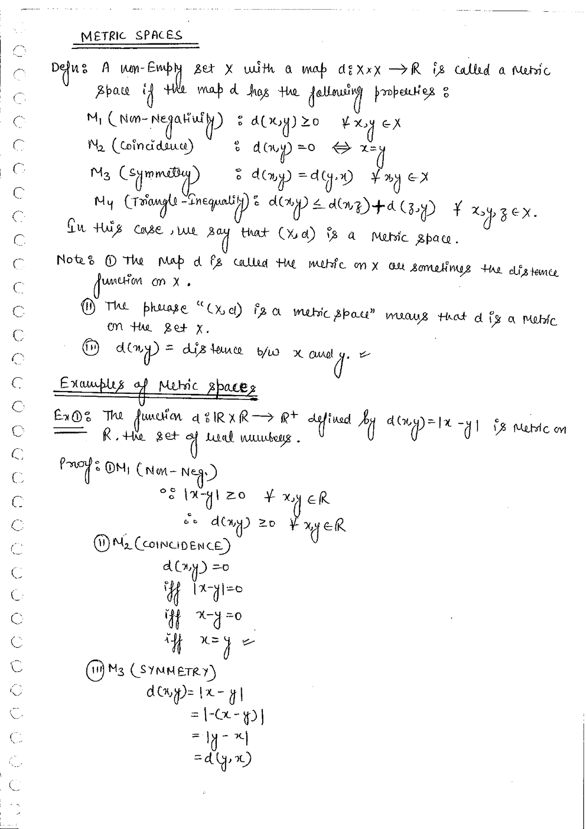 Metric space - BSC.(Honours.) Mathematics - Studocu