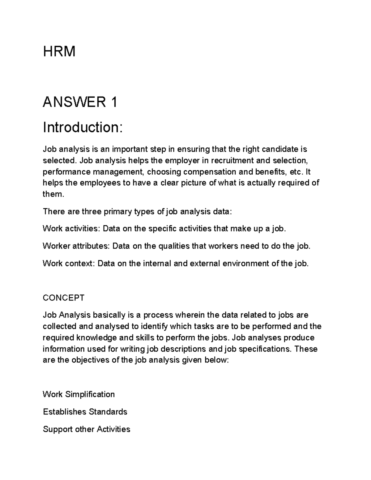HRM - T4JITJREGPJREGPIE - HRM ANSWER 1 Introduction: Job analysis is an ...
