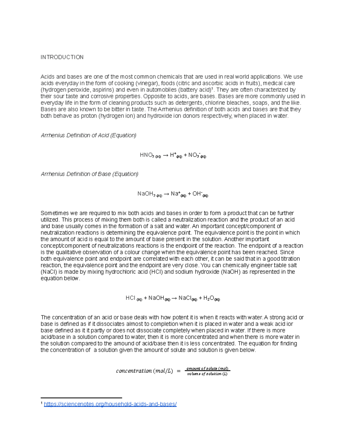 Experiment 4 Acid Base Titrations -CHM1311 - INTRODUCTION Acids And ...