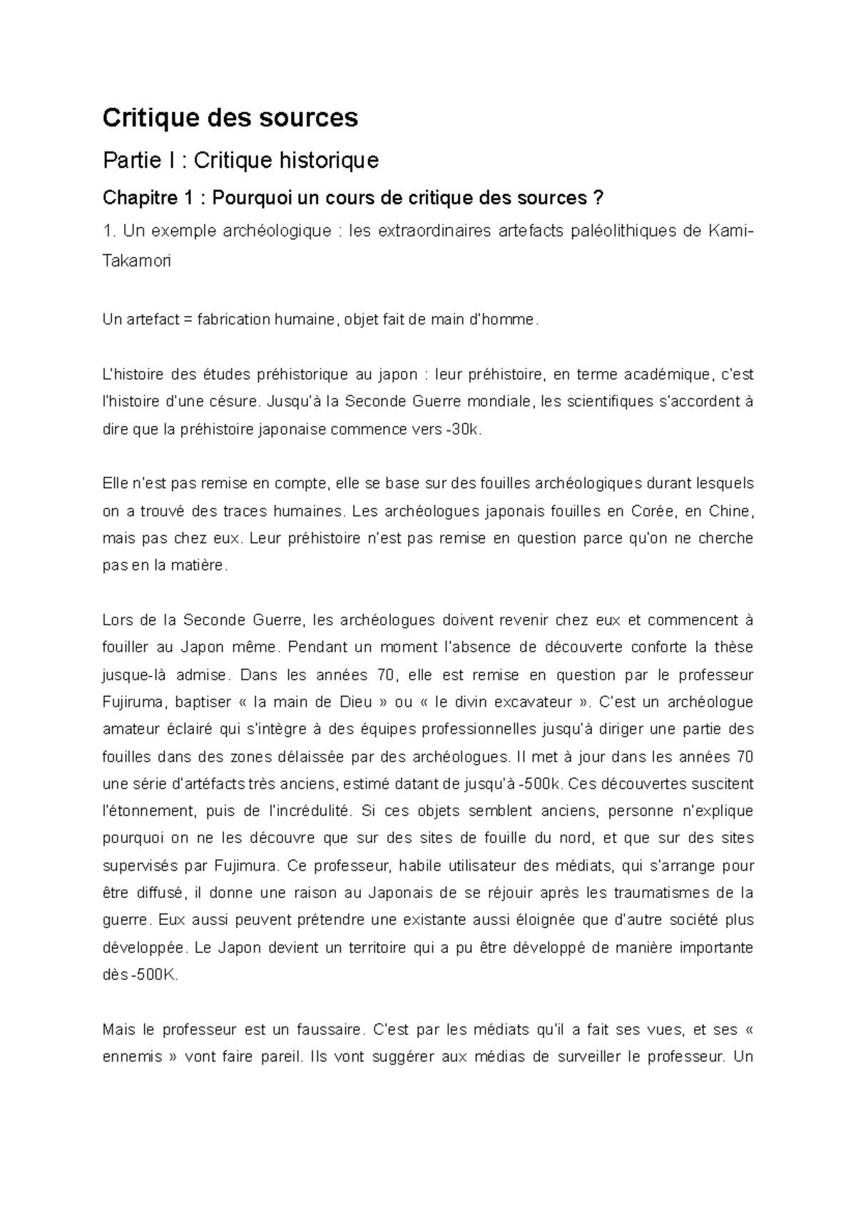 Critique des sources - synthèse - Critique des sources Partie I ...