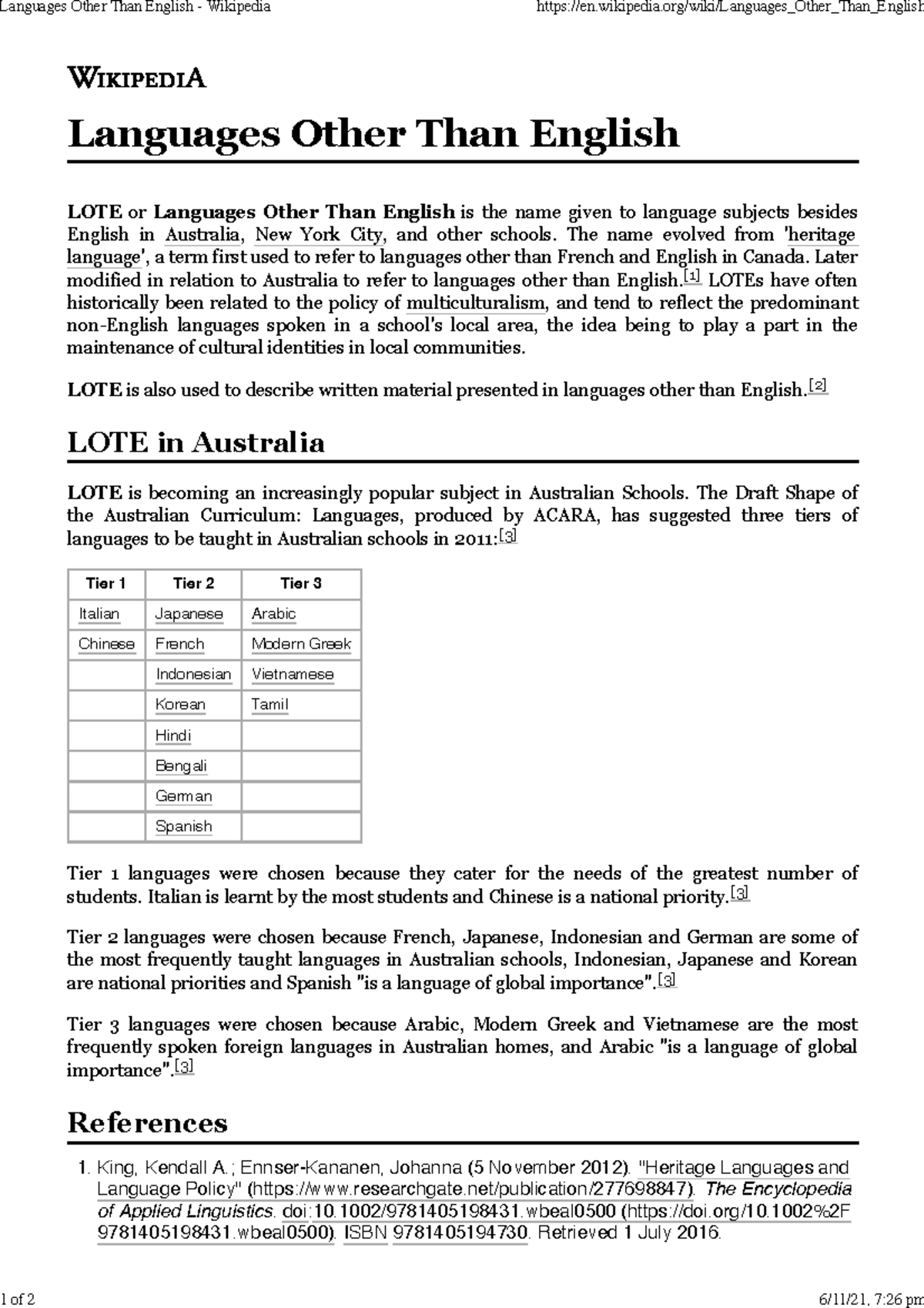 Languages Other Than English Wikipedia OLES2129 USyd Studocu