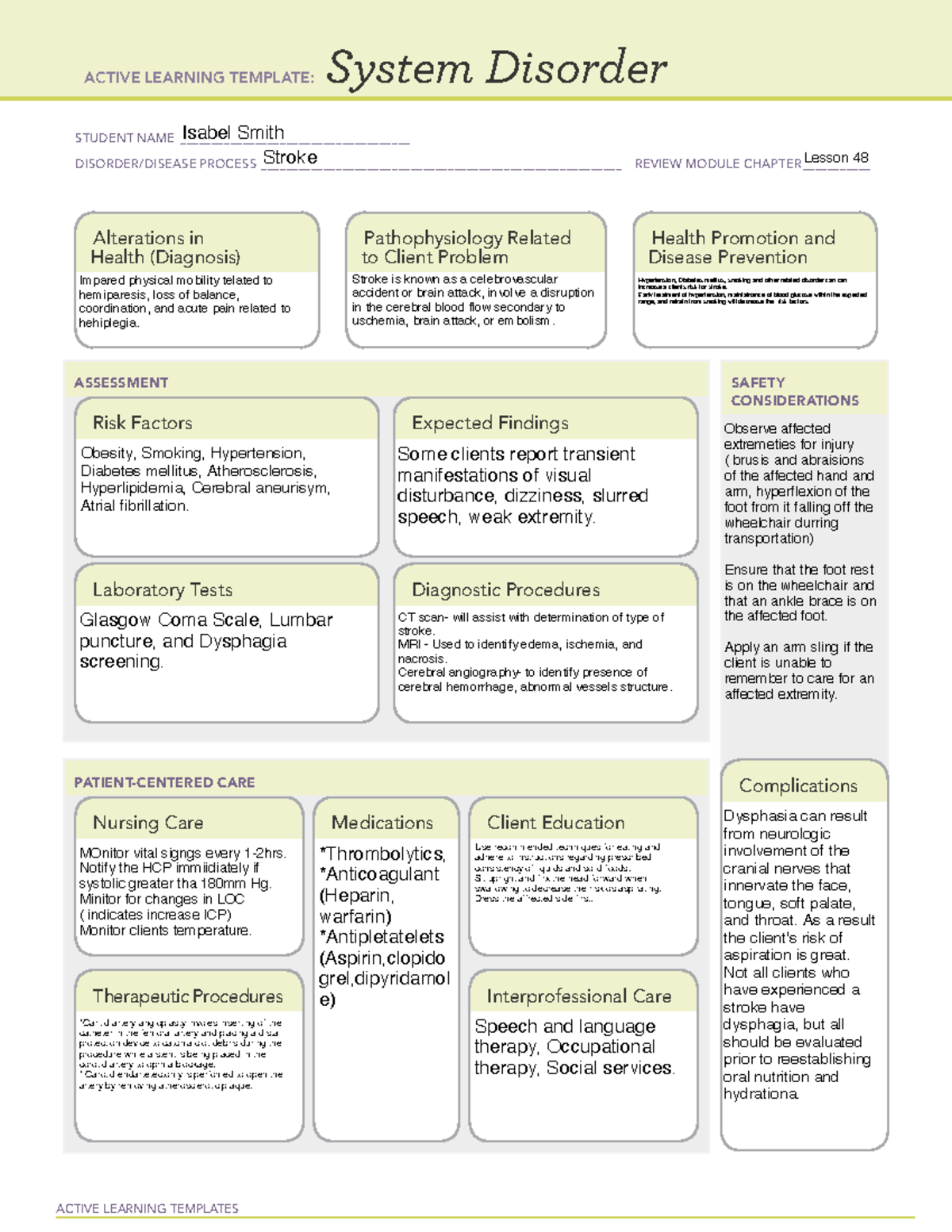 Stroke homework - Neuro/Sensory Activity - ACTIVE LEARNING TEMPLATES ...