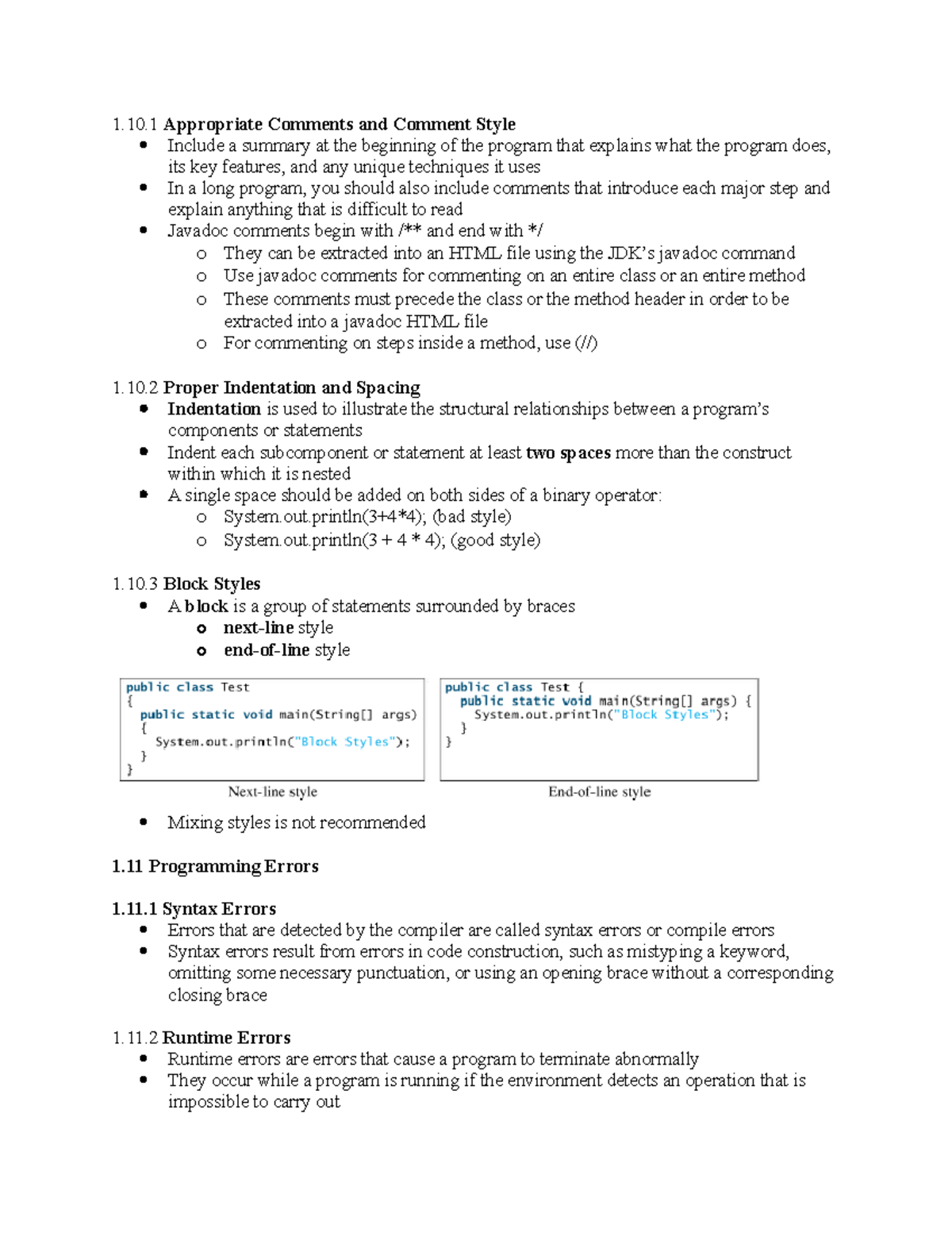 Java 1.10 and 1 - Java notes chapter 1 - 1.10 Appropriate Comments and ...