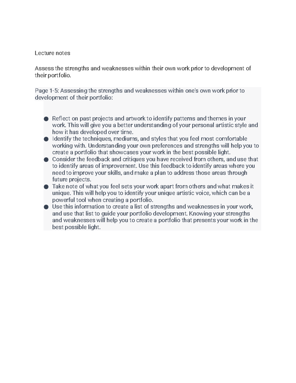 ART 248(1 - Assess the strengths and weaknesses within their own work ...