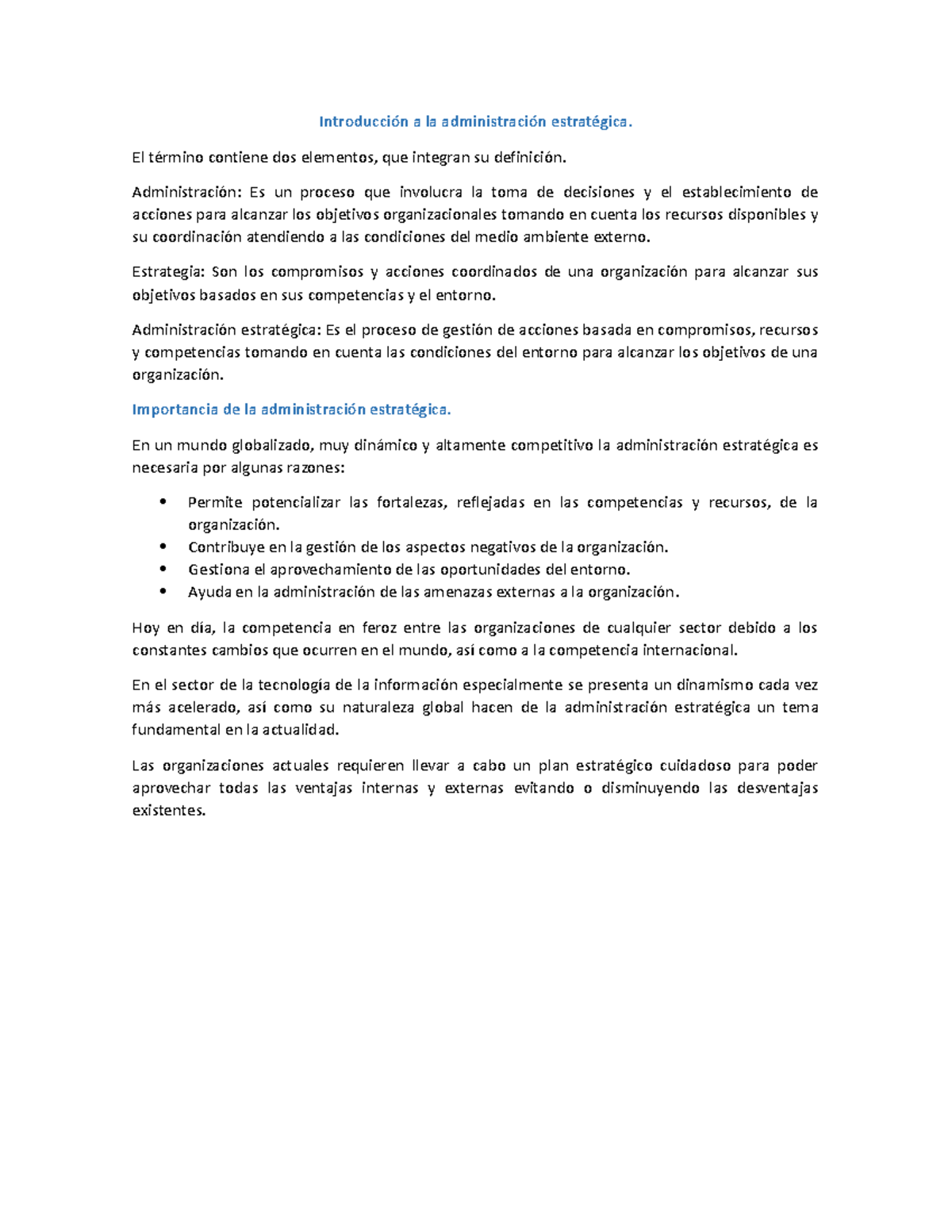 Leccion 1 introduccion - Introducción a la administración estratégica ...